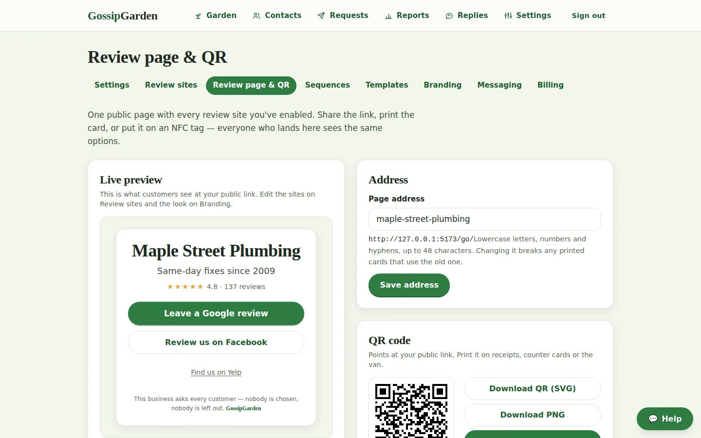 Screenshot of GossipGarden's review page page