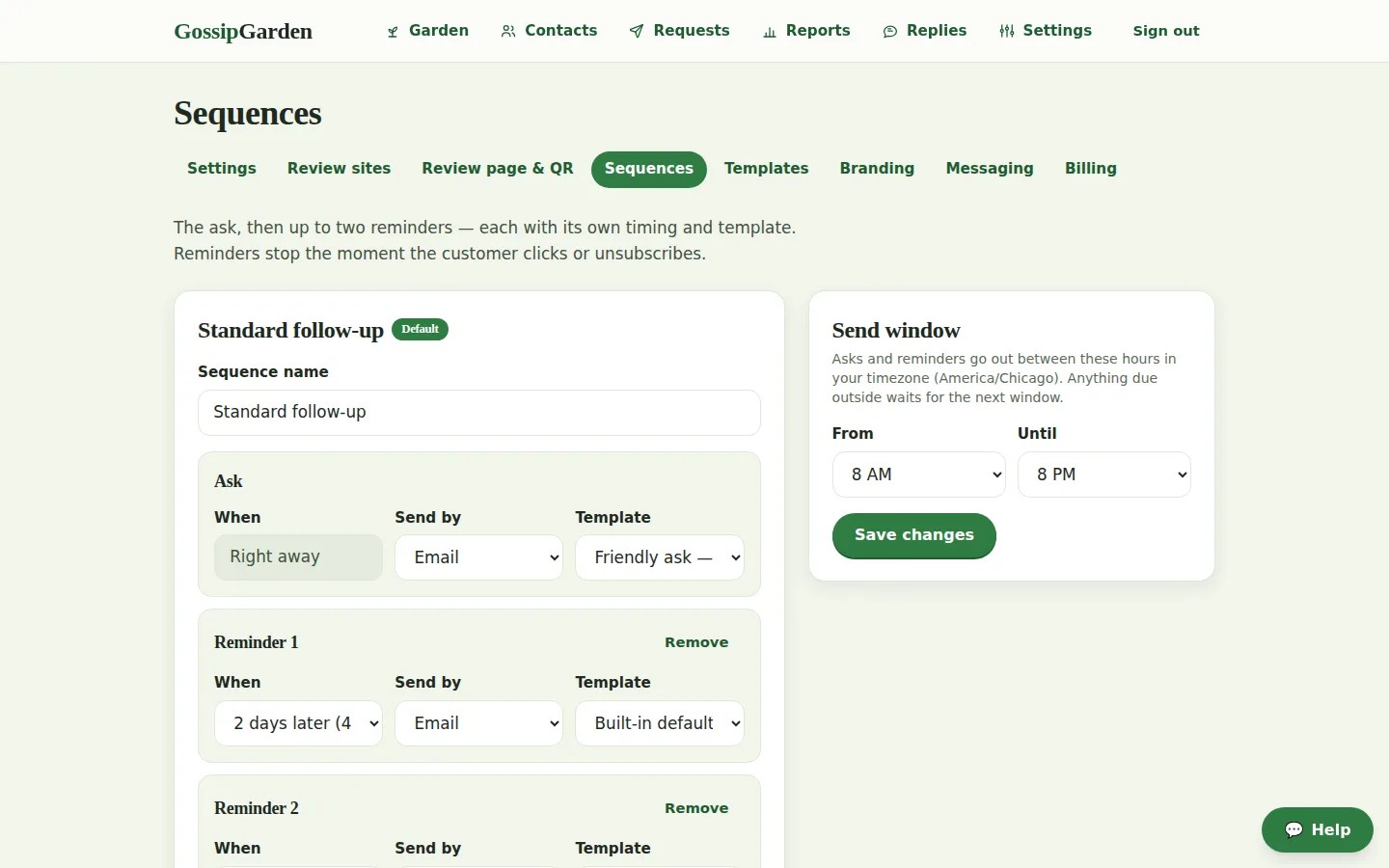 Screenshot of GossipGarden's sequences page